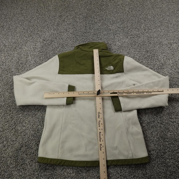 North Face Jacket Womens S White Green Denali Polartec Fleece Full Zip Coat Hike - Picture 6 of 12